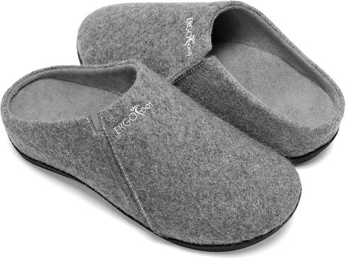 ERGOfoot House Slippers With Arch Support, Orthopedic Slipper for Plantar Fasciitis Pain Relief, Comfy Wool Felt Clog Shoes for Women and Men with Non-Slip Indoor Outdoor, Black W11/ M10 in Kuwait