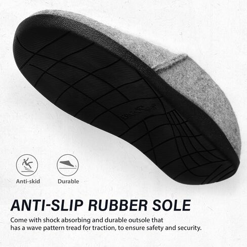 ERGOfoot House Slippers With Arch Support, Orthopedic Slipper for Plantar Fasciitis Pain Relief, Comfy Wool Felt Clog Shoes for Women and Men with Non-Slip Indoor Outdoor, Black W11/ M10 in Kuwait
