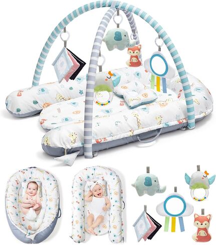 Pink Baby Play Mat, 7-in-1 Tummy Time Activity Gym Mat for Sensory and Motor Development, Washable Baby Lounger, Portable Newborn Nest for Home & Travel, Babies Gift for Infant 0-3-6-9-12-18 Months in Saudi Arabia