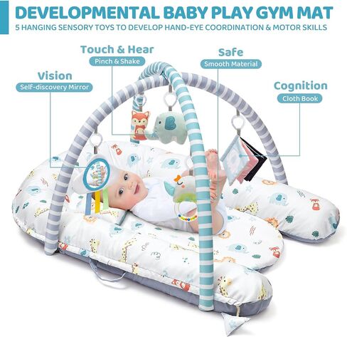 Pink Baby Play Mat, 7-in-1 Tummy Time Activity Gym Mat for Sensory and Motor Development, Washable Baby Lounger, Portable Newborn Nest for Home & Travel, Babies Gift for Infant 0-3-6-9-12-18 Months in Saudi Arabia