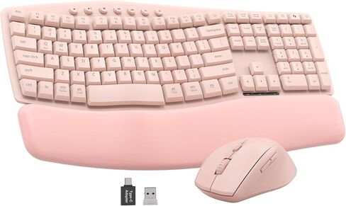 White Quiet Wireless Keyboard and Mouse Combo, 2.4G Ergonomic Wave Key Board with Cushioned Plam Rest, Full-Size Soft Typing Keyboards, 3 DPI Adjustable Silent Mouse for Computer/Laptop/Windows/Mac in Kuwait