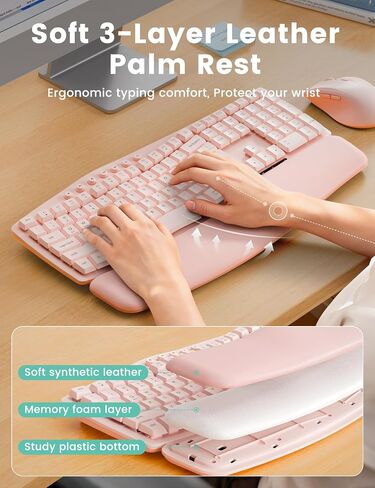White Quiet Wireless Keyboard and Mouse Combo, 2.4G Ergonomic Wave Key Board with Cushioned Plam Rest, Full-Size Soft Typing Keyboards, 3 DPI Adjustable Silent Mouse for Computer/Laptop/Windows/Mac in Kuwait