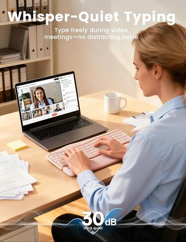 White Quiet Wireless Keyboard and Mouse Combo, 2.4G Ergonomic Wave Key Board with Cushioned Plam Rest, Full-Size Soft Typing Keyboards, 3 DPI Adjustable Silent Mouse for Computer/Laptop/Windows/Mac in Kuwait