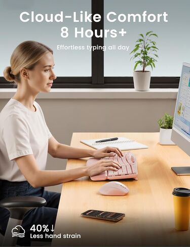 White Quiet Wireless Keyboard and Mouse Combo, 2.4G Ergonomic Wave Key Board with Cushioned Plam Rest, Full-Size Soft Typing Keyboards, 3 DPI Adjustable Silent Mouse for Computer/Laptop/Windows/Mac in Kuwait