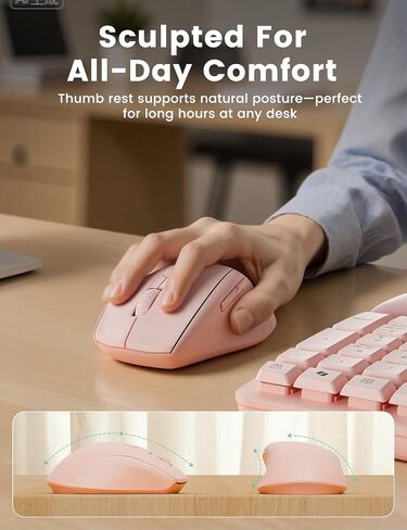 White Quiet Wireless Keyboard and Mouse Combo, 2.4G Ergonomic Wave Key Board with Cushioned Plam Rest, Full-Size Soft Typing Keyboards, 3 DPI Adjustable Silent Mouse for Computer/Laptop/Windows/Mac in Kuwait