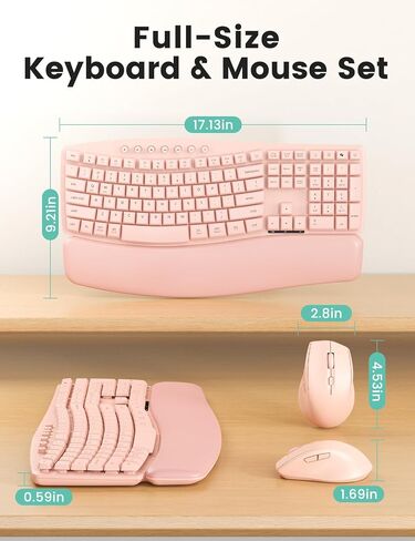 White Quiet Wireless Keyboard and Mouse Combo, 2.4G Ergonomic Wave Key Board with Cushioned Plam Rest, Full-Size Soft Typing Keyboards, 3 DPI Adjustable Silent Mouse for Computer/Laptop/Windows/Mac in Kuwait
