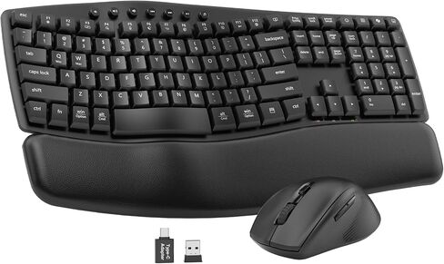 White Quiet Wireless Keyboard and Mouse Combo, 2.4G Ergonomic Wave Key Board with Cushioned Plam Rest, Full-Size Soft Typing Keyboards, 3 DPI Adjustable Silent Mouse for Computer/Laptop/Windows/Mac in Kuwait