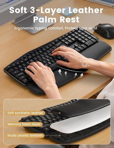 White Quiet Wireless Keyboard and Mouse Combo, 2.4G Ergonomic Wave Key Board with Cushioned Plam Rest, Full-Size Soft Typing Keyboards, 3 DPI Adjustable Silent Mouse for Computer/Laptop/Windows/Mac in Kuwait