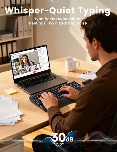 White Quiet Wireless Keyboard and Mouse Combo, 2.4G Ergonomic Wave Key Board with Cushioned Plam Rest, Full-Size Soft Typing Keyboards, 3 DPI Adjustable Silent Mouse for Computer/Laptop/Windows/Mac in Kuwait
