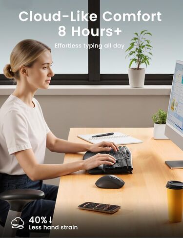 White Quiet Wireless Keyboard and Mouse Combo, 2.4G Ergonomic Wave Key Board with Cushioned Plam Rest, Full-Size Soft Typing Keyboards, 3 DPI Adjustable Silent Mouse for Computer/Laptop/Windows/Mac in Kuwait