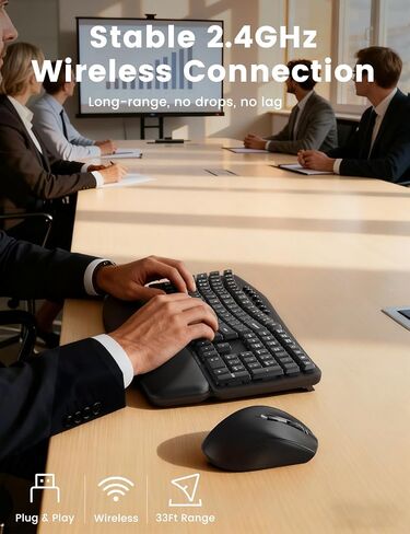 White Quiet Wireless Keyboard and Mouse Combo, 2.4G Ergonomic Wave Key Board with Cushioned Plam Rest, Full-Size Soft Typing Keyboards, 3 DPI Adjustable Silent Mouse for Computer/Laptop/Windows/Mac in Kuwait