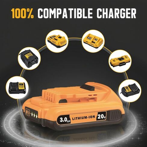 LONG FIT Replace for DEWALT 20V MAX Battery Pack, 3.0-Ah, 2-Pack, Compatible with Dewalt DCB200 DCD DCF DCG Series Cordless Power Tools in Kuwait
