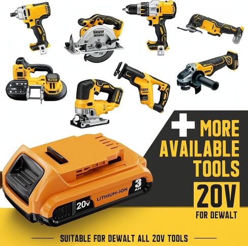LONG FIT Replace for DEWALT 20V MAX Battery Pack, 3.0-Ah, 2-Pack, Compatible with Dewalt DCB200 DCD DCF DCG Series Cordless Power Tools in Kuwait