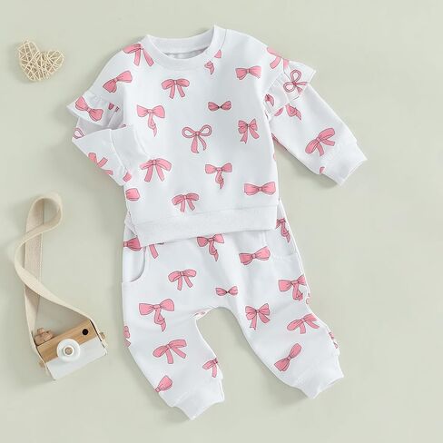MERSARIPHY Toddler Baby Girl Outfits Cute 3D Flower Long Sleeve Sweatshirt Tops Pants Set 2Pcs Floral Fall Winter Clothes in Saudi Arabia