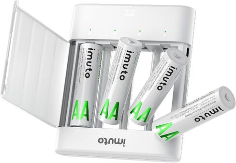 imuto Rechargeable 3000mWh Lithium and 2700 mAh NiMH Batteries,Rechargeable aa Batteries with Charger,8 Solt aa Lithiun ion and NiMH Batteries Charger,Slim Double a Battery Charger(4 Li-ion + 4 Ni-MH) in Kuwait