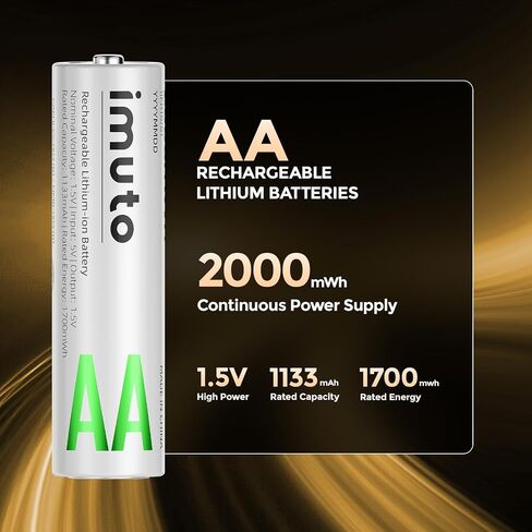imuto Rechargeable 3000mWh Lithium and 2700 mAh NiMH Batteries,Rechargeable aa Batteries with Charger,8 Solt aa Lithiun ion and NiMH Batteries Charger,Slim Double a Battery Charger(4 Li-ion + 4 Ni-MH) in Kuwait