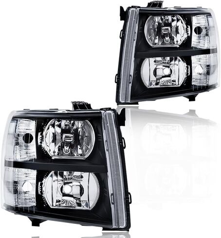 LED DRL الأمامي المصابيح الأمامية مصابيح أمامية متوافقة مع Chevy Silverado 1500 2007-2013/2500 3500 & HD Models 2007-2014 ((LED Type Smoky Lens Black Housing Reflector) 22853027 ، 22853028 ، Pair. in Saudi Arabia