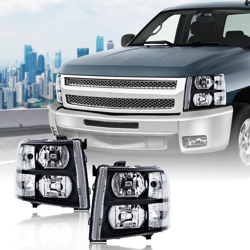 LED DRL الأمامي المصابيح الأمامية مصابيح أمامية متوافقة مع Chevy Silverado 1500 2007-2013/2500 3500 & HD Models 2007-2014 ((LED Type Smoky Lens Black Housing Reflector) 22853027 ، 22853028 ، Pair. in Saudi Arabia
