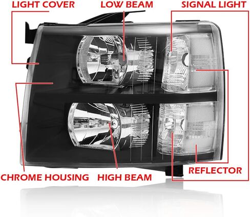 LED DRL الأمامي المصابيح الأمامية مصابيح أمامية متوافقة مع Chevy Silverado 1500 2007-2013/2500 3500 & HD Models 2007-2014 ((LED Type Smoky Lens Black Housing Reflector) 22853027 ، 22853028 ، Pair. in Saudi Arabia