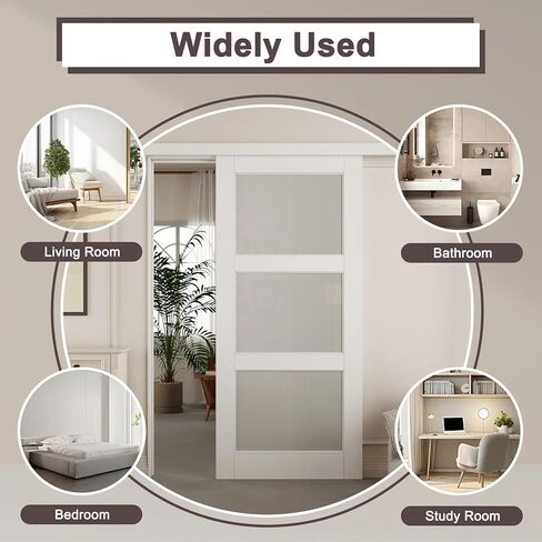 Track Hidden Style Track White Preged 3-Lite Frosted Glass Sliding Door مع مجموعة أجهزة (لا يوجد تجميع مطلوب) ， 36 '× 80' ' in Kuwait
