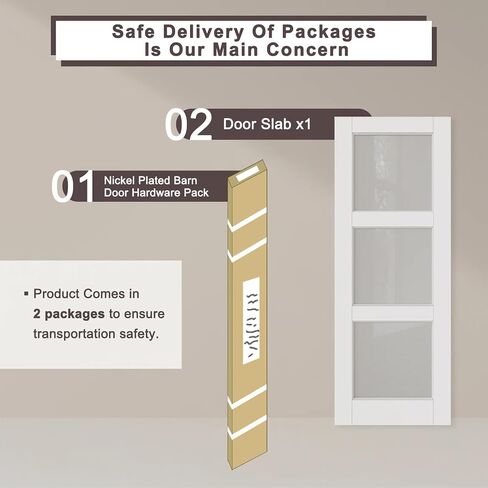 Track Hidden Style Track White Preged 3-Lite Frosted Glass Sliding Door مع مجموعة أجهزة (لا يوجد تجميع مطلوب) ， 36 '× 80' ' in Kuwait