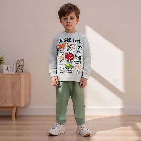 Nyapruwe Infant Baby Boy Fall Outfit Funny Print Long Sleeve Sweatshirt Joggers Pants Set Toddler Warm Winter Clothes in Kuwait