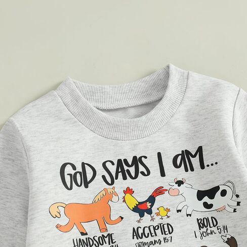 Nyapruwe Infant Baby Boy Fall Outfit Funny Print Long Sleeve Sweatshirt Joggers Pants Set Toddler Warm Winter Clothes in Kuwait