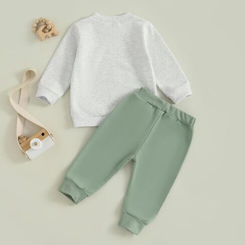 Nyapruwe Infant Baby Boy Fall Outfit Funny Print Long Sleeve Sweatshirt Joggers Pants Set Toddler Warm Winter Clothes in Kuwait