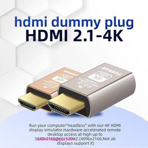 4K 120Hz HDMI 2.1 Dummy Plug – High-Resolution Virtual Display Emulator for PC, VR Headsets & Cryptocurrency Mining EDID Headless Ghost Display Adapter (8K/30Hz-4K/120Hz-1P-hui) in Saudi Arabia