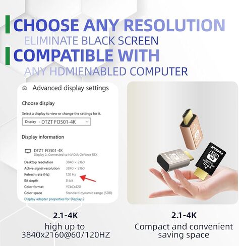 4K 120Hz HDMI 2.1 Dummy Plug – High-Resolution Virtual Display Emulator for PC, VR Headsets & Cryptocurrency Mining EDID Headless Ghost Display Adapter (8K/30Hz-4K/120Hz-1P-hui) in Saudi Arabia