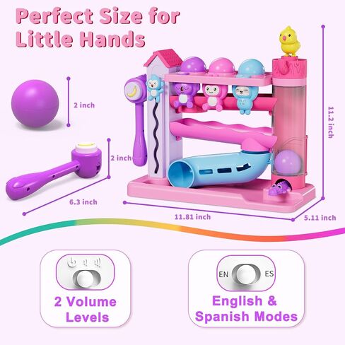 Hammer Montessori Toddler Toys, Interactive Musical Toy for 1-2 Year Old Boys & Girls,STEM Educational Toy with English & Spanish, for Ages 6-9,9-12,12-18,18-24+ Months in Kuwait