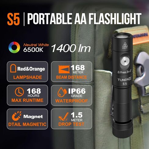 S21X Mini EDC Flashlight Rechargeable with Clip, 880 Lumens Super Bright AA Pocket Flashlight, Tactical Tail Switch & Magnet, 5 Mode Compact Light for Emergency, Outdoor, Camping(Green) in Saudi Arabia