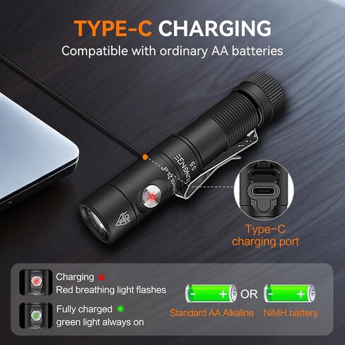 S21X Mini EDC Flashlight Rechargeable with Clip, 880 Lumens Super Bright AA Pocket Flashlight, Tactical Tail Switch & Magnet, 5 Mode Compact Light for Emergency, Outdoor, Camping(Green) in Saudi Arabia