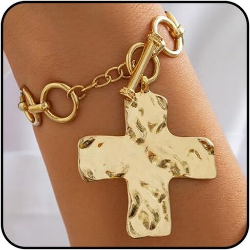 Chunky Gold Cross Statement Bracelet Vintage Large Cross Bracelet Trendy Ot Buckle Faith Jewelry in Saudi Arabia
