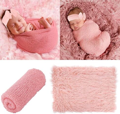 AOKE 5 PCS Newborn Photography Wrap Props Kit, Newborn Photo Props Long Ripple Wraps DIY Blanket with Flower Headbands, Dark Purple Toddler Baby Photography Props Mat Set for Baby Boys and Girls in Kuwait