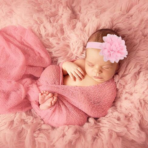 AOKE 5 PCS Newborn Photography Wrap Props Kit, Newborn Photo Props Long Ripple Wraps DIY Blanket with Flower Headbands, Dark Purple Toddler Baby Photography Props Mat Set for Baby Boys and Girls in Kuwait