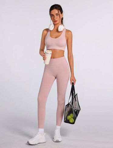 Womens Matching Workout Sets 2 Piece Yoga Outfits with Sports Bra Leggings Gym Athletic Clothing Sets in Kuwait