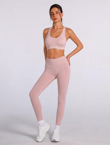 Womens Matching Workout Sets 2 Piece Yoga Outfits with Sports Bra Leggings Gym Athletic Clothing Sets in Kuwait