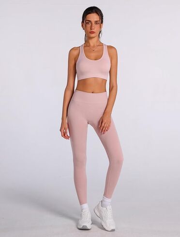 Womens Matching Workout Sets 2 Piece Yoga Outfits with Sports Bra Leggings Gym Athletic Clothing Sets in Kuwait