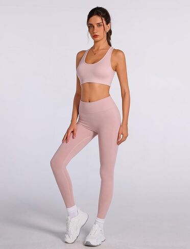 Womens Matching Workout Sets 2 Piece Yoga Outfits with Sports Bra Leggings Gym Athletic Clothing Sets in Kuwait