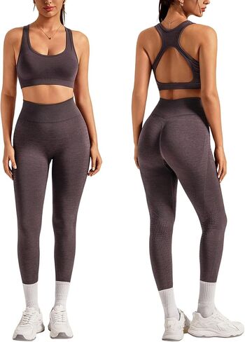 Womens Matching Workout Sets 2 Piece Yoga Outfits with Sports Bra Leggings Gym Athletic Clothing Sets in Kuwait