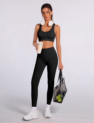 أطقم تمارين رياضية نسائية متطابقة مكونة من قطعتين من ملابس اليوغا مع حمالة صدر رياضية وسراويل ضيقة ومجموعات ملابس رياضية in Kuwait