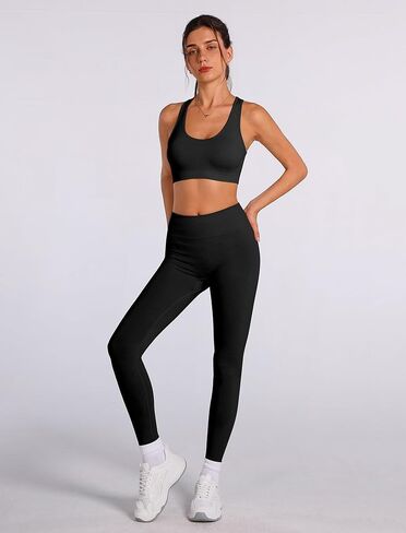 أطقم تمارين رياضية نسائية متطابقة مكونة من قطعتين من ملابس اليوغا مع حمالة صدر رياضية وسراويل ضيقة ومجموعات ملابس رياضية in Kuwait