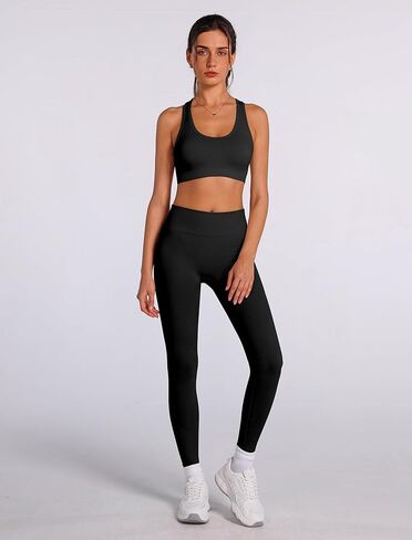 أطقم تمارين رياضية نسائية متطابقة مكونة من قطعتين من ملابس اليوغا مع حمالة صدر رياضية وسراويل ضيقة ومجموعات ملابس رياضية in Kuwait