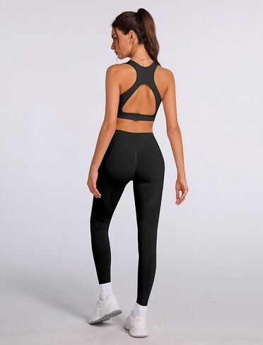 أطقم تمارين رياضية نسائية متطابقة مكونة من قطعتين من ملابس اليوغا مع حمالة صدر رياضية وسراويل ضيقة ومجموعات ملابس رياضية in Kuwait