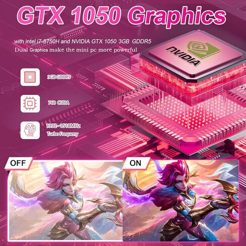 Mini Gaming PC ، Intel Core I7-8750H (8C/16T حتى 4.1 جيجا هرتز) ، GTX 1050 3G Graphics Mini Gaming Computer مع مصابيح RGB ، 16 جيجابايت DDR4 512GB SSD ، 2x HDMI + Type-C ، WIFI6 BT5.2 ، ورب 11 Pro PC. in Kuwait