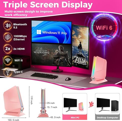 Mini Gaming PC ، Intel Core I7-8750H (8C/16T حتى 4.1 جيجا هرتز) ، GTX 1050 3G Graphics Mini Gaming Computer مع مصابيح RGB ، 16 جيجابايت DDR4 512GB SSD ، 2x HDMI + Type-C ، WIFI6 BT5.2 ، ورب 11 Pro PC. in Kuwait