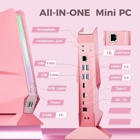 Mini Gaming PC ، Intel Core I7-8750H (8C/16T حتى 4.1 جيجا هرتز) ، GTX 1050 3G Graphics Mini Gaming Computer مع مصابيح RGB ، 16 جيجابايت DDR4 512GB SSD ، 2x HDMI + Type-C ، WIFI6 BT5.2 ، ورب 11 Pro PC. in Kuwait