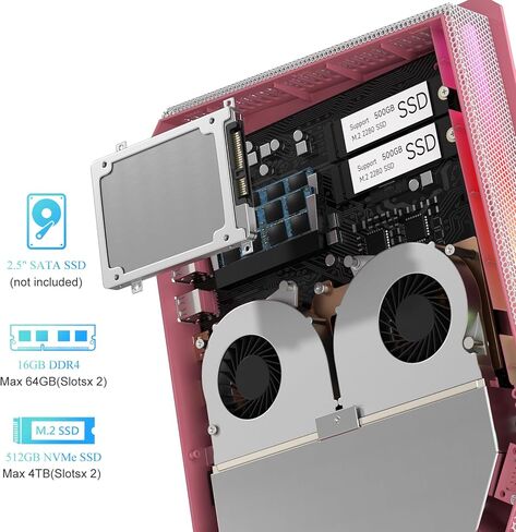 Mini Gaming PC ، Intel Core I7-8750H (8C/16T حتى 4.1 جيجا هرتز) ، GTX 1050 3G Graphics Mini Gaming Computer مع مصابيح RGB ، 16 جيجابايت DDR4 512GB SSD ، 2x HDMI + Type-C ، WIFI6 BT5.2 ، ورب 11 Pro PC. in Kuwait