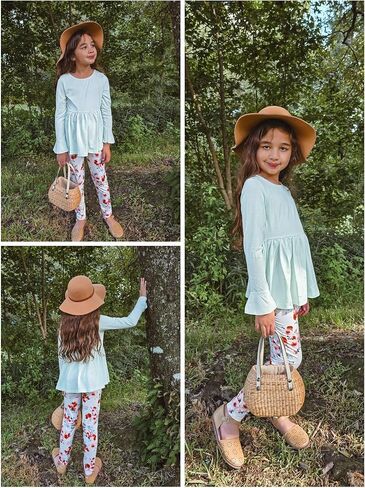 Arshiner Girls 2 Piece Clothing Set Floral Ruffle Hem Bell Sleeve Top and Leggings Fall Winter Outfits for 2-10 Years in Saudi Arabia